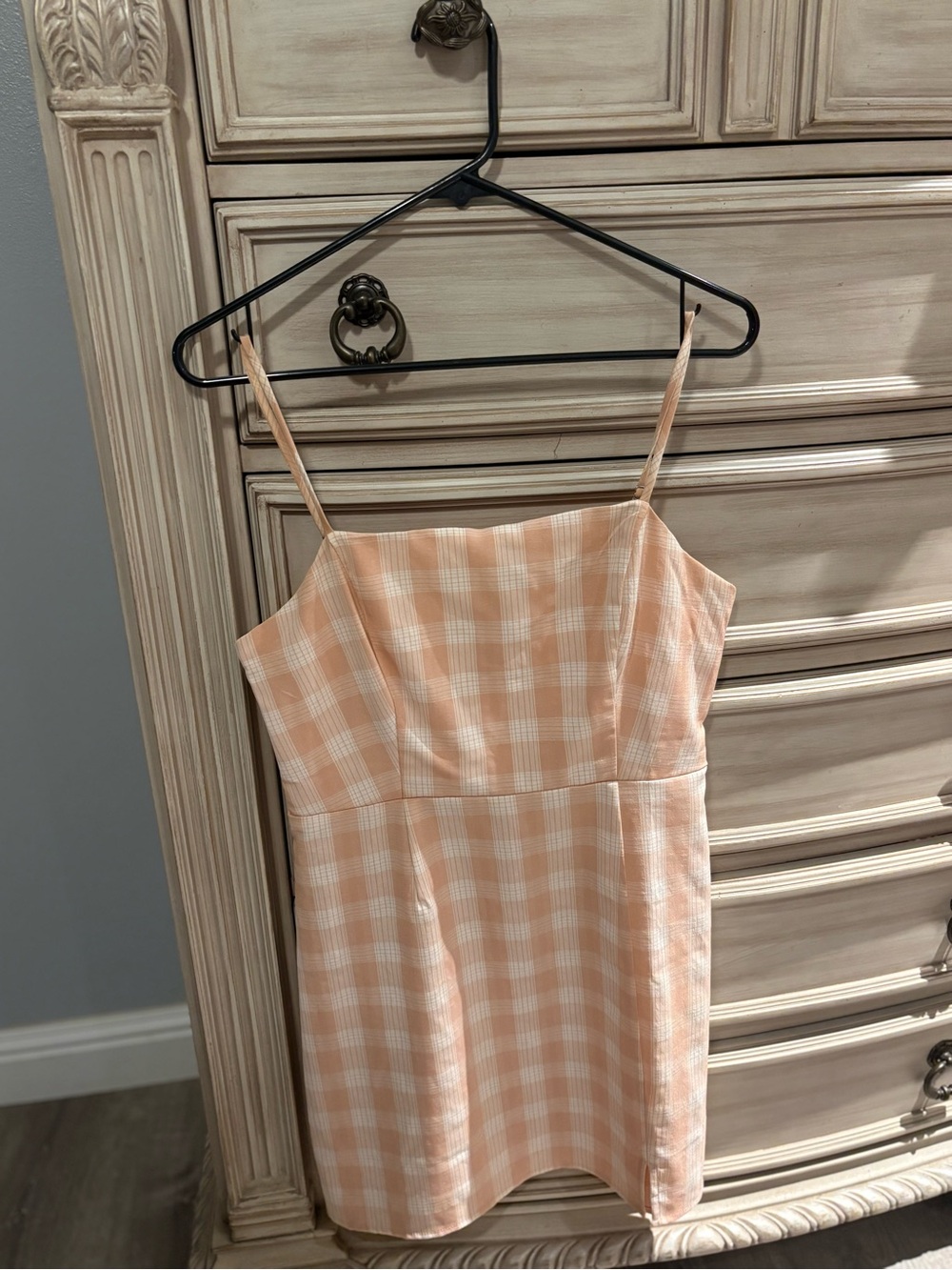 Peach Gingham Plaid Camisole Mini Dress